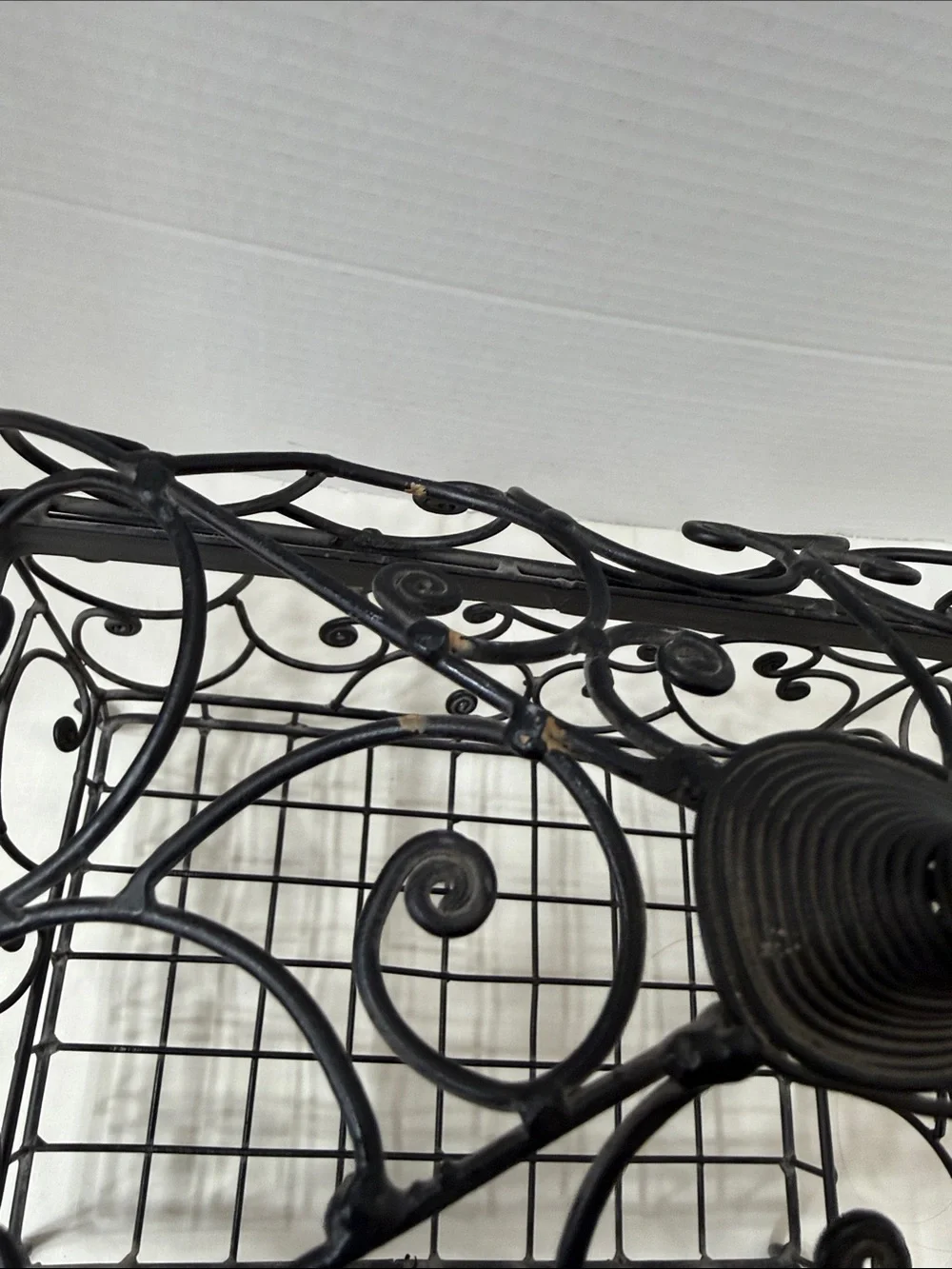 Vintage Wrought Iron Style Scrollwork Decorative Centerpiece Basket with Lid